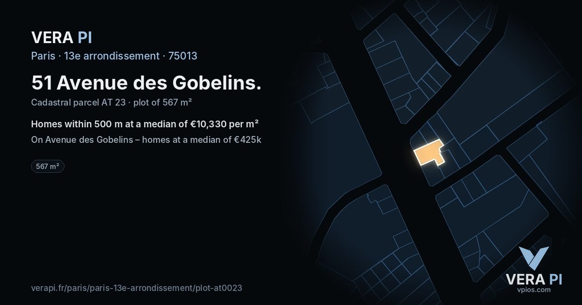 51 Avenue des Gobelins, 13e arrondissement at night – the plot lit, the parcels around coloured by the prices near them