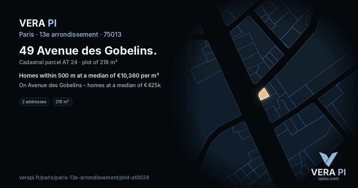 49 Avenue des Gobelins, 13e arrondissement at night – the plot lit, the parcels around coloured by the prices near them