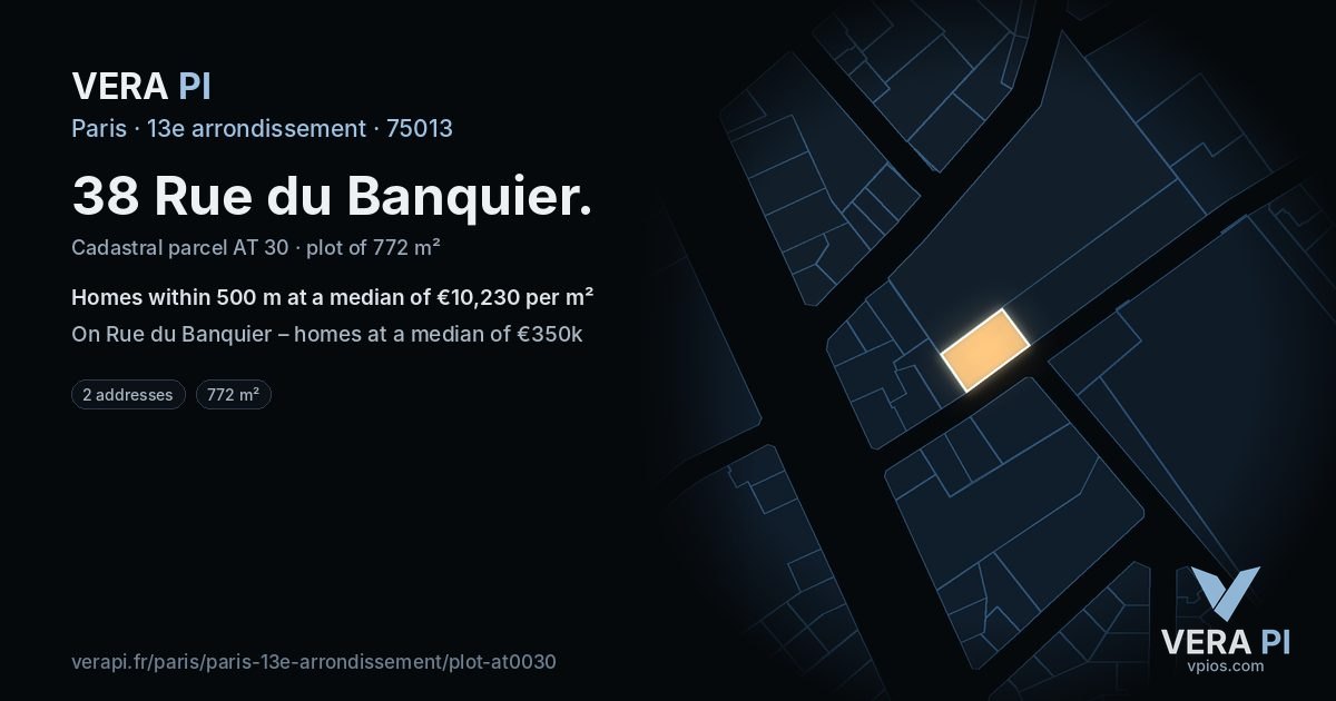38 Rue du Banquier, 13e arrondissement at night – the plot lit, the parcels around coloured by the prices near them
