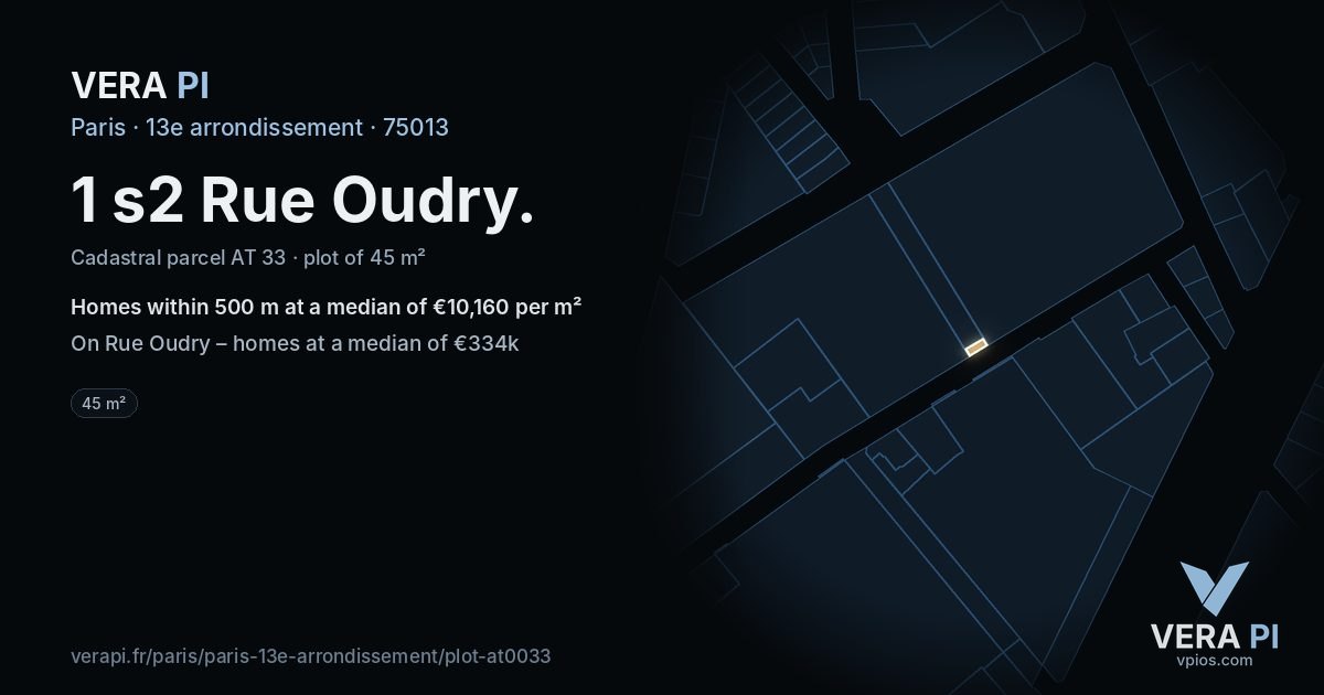 1 s2 Rue Oudry, 13e arrondissement at night – the plot lit, the parcels around coloured by the prices near them