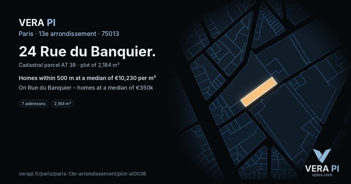 24 Rue du Banquier, 13e arrondissement at night – the plot lit, the parcels around coloured by the prices near them