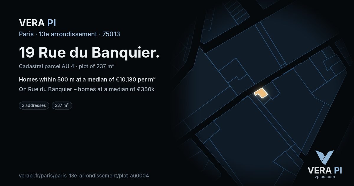 19 Rue du Banquier, 13e arrondissement at night – the plot lit, the parcels around coloured by the prices near them