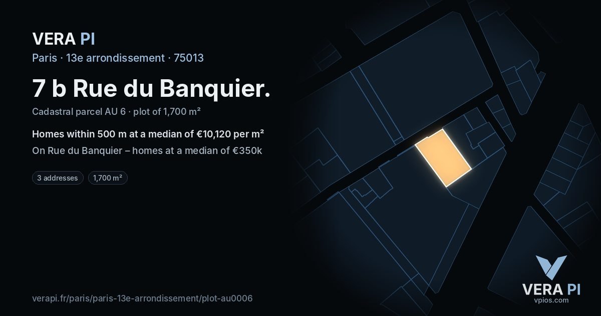 7 b Rue du Banquier, 13e arrondissement at night – the plot lit, the parcels around coloured by the prices near them