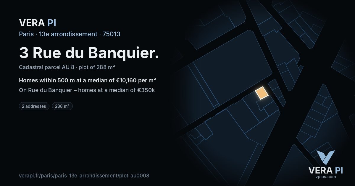 3 Rue du Banquier, 13e arrondissement at night – the plot lit, the parcels around coloured by the prices near them