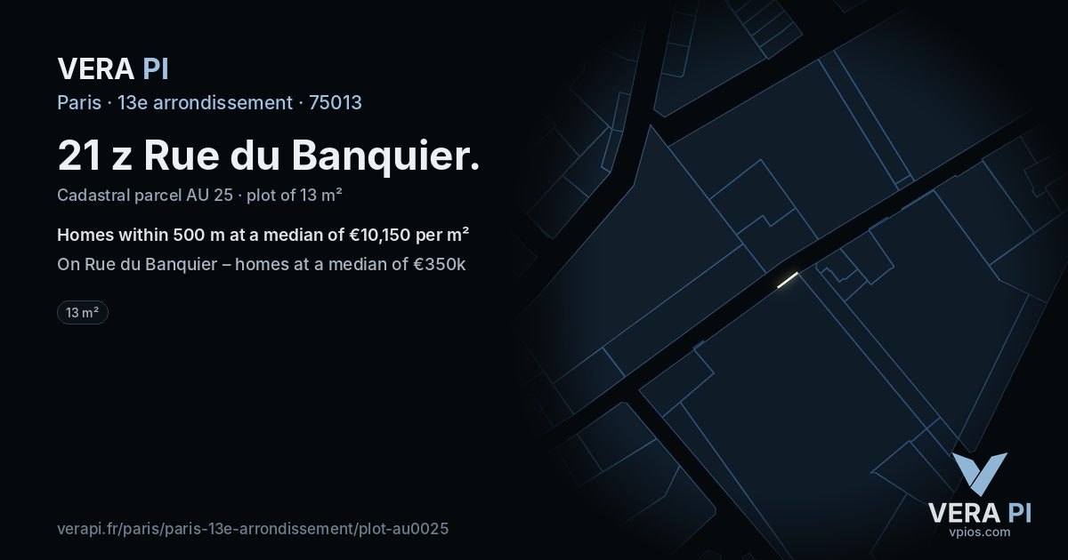 21 z Rue du Banquier, 13e arrondissement at night – the plot lit, the parcels around coloured by the prices near them