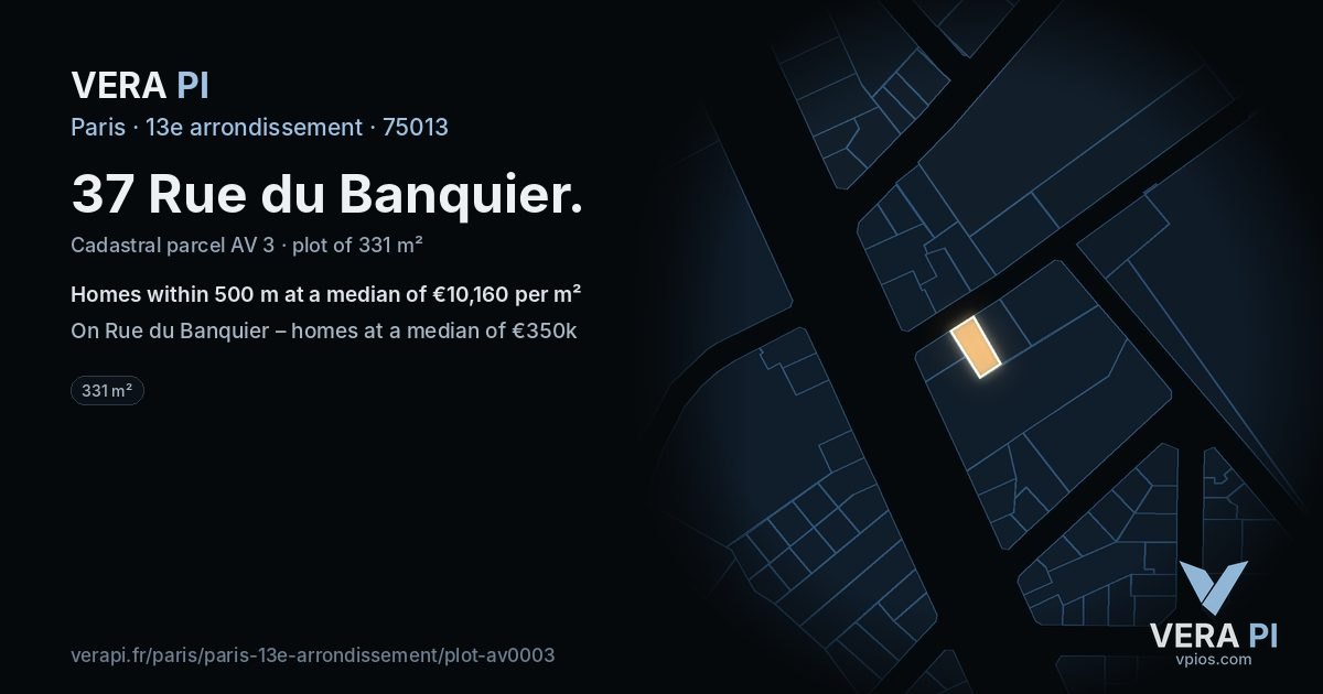 37 Rue du Banquier, 13e arrondissement at night – the plot lit, the parcels around coloured by the prices near them