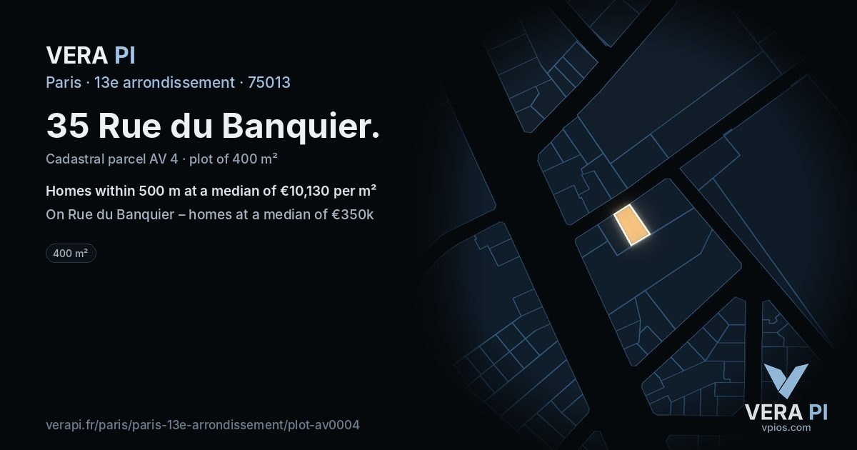 35 Rue du Banquier, 13e arrondissement at night – the plot lit, the parcels around coloured by the prices near them
