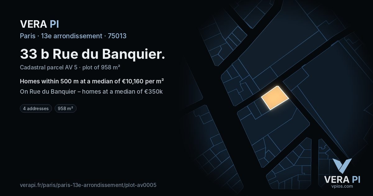 33 b Rue du Banquier, 13e arrondissement at night – the plot lit, the parcels around coloured by the prices near them