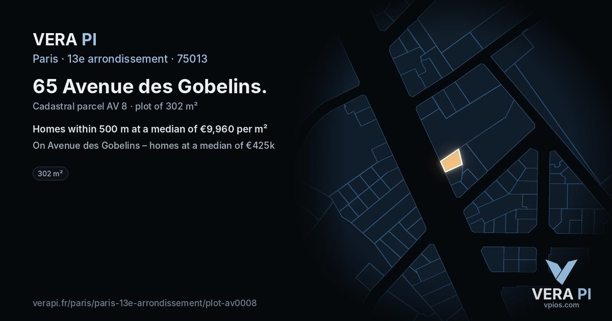 65 Avenue des Gobelins, 13e arrondissement at night – the plot lit, the parcels around coloured by the prices near them