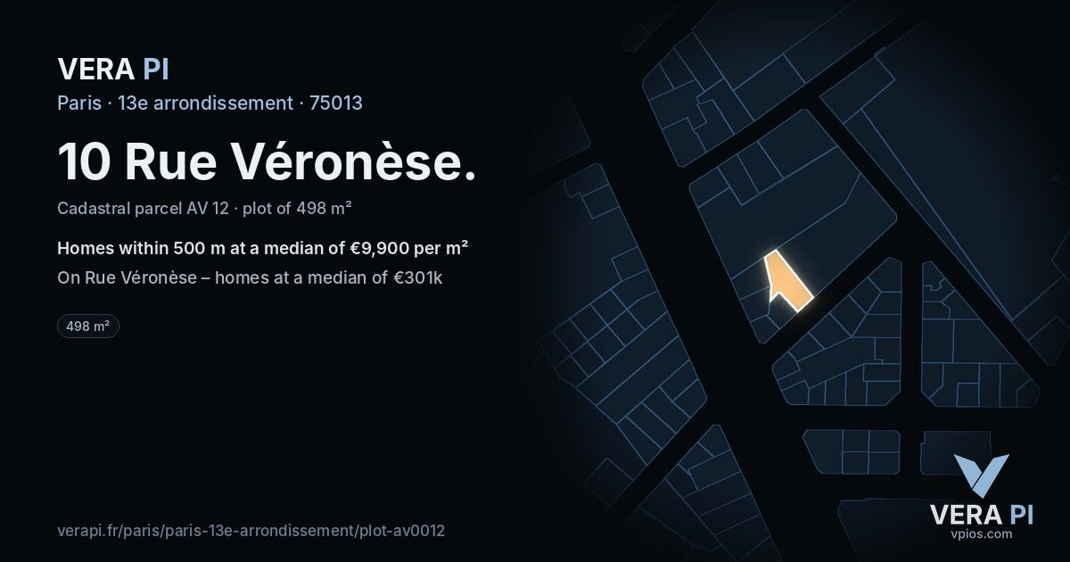 10 Rue Véronèse, 13e arrondissement at night – the plot lit, the parcels around coloured by the prices near them