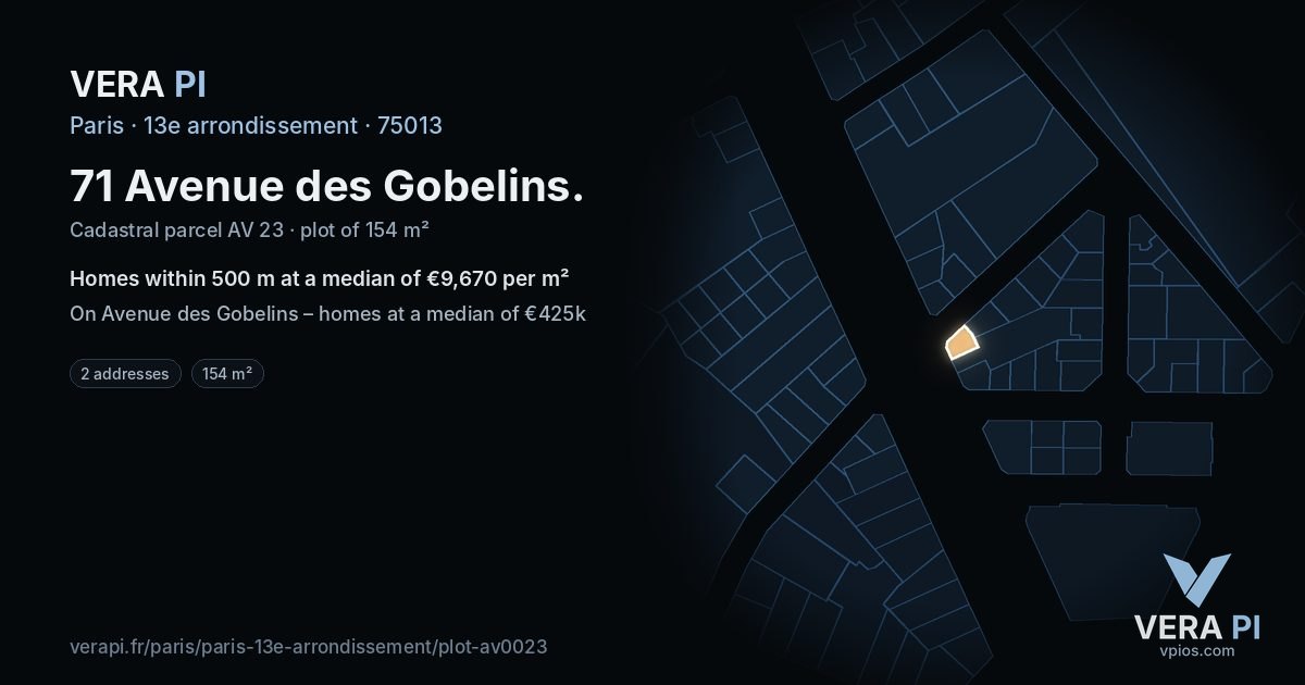 71 Avenue des Gobelins, 13e arrondissement at night – the plot lit, the parcels around coloured by the prices near them
