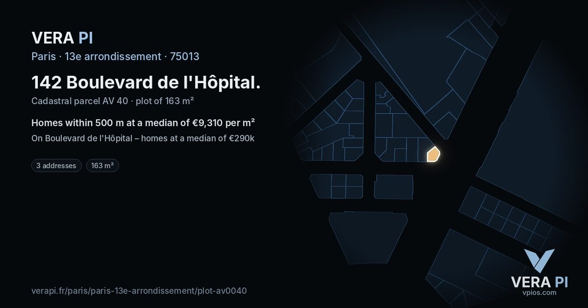 142 Boulevard de l'Hôpital, 13e arrondissement at night – the plot lit, the parcels around coloured by the prices near them