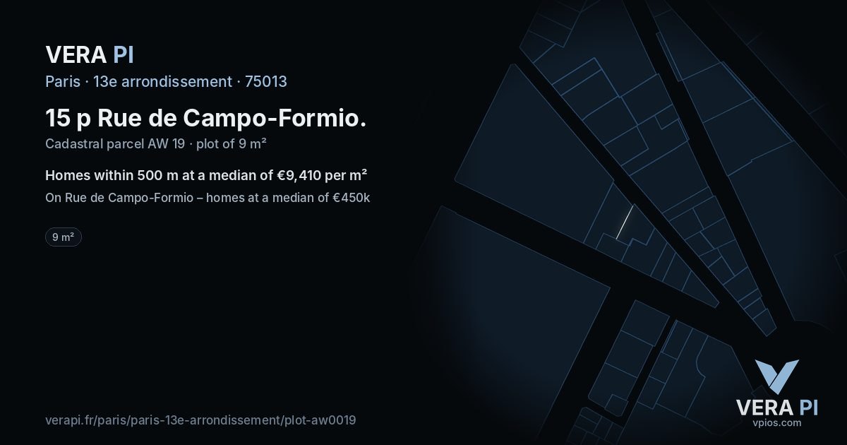 15 p Rue de Campo-Formio, 13e arrondissement at night – the plot lit, the parcels around coloured by the prices near them