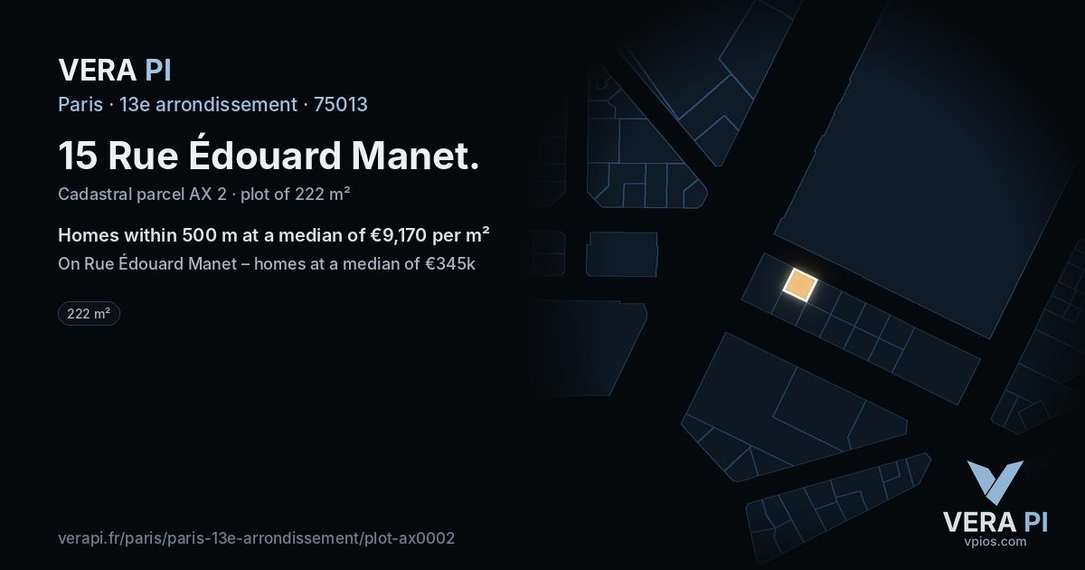 15 Rue Édouard Manet, 13e arrondissement at night – the plot lit, the parcels around coloured by the prices near them