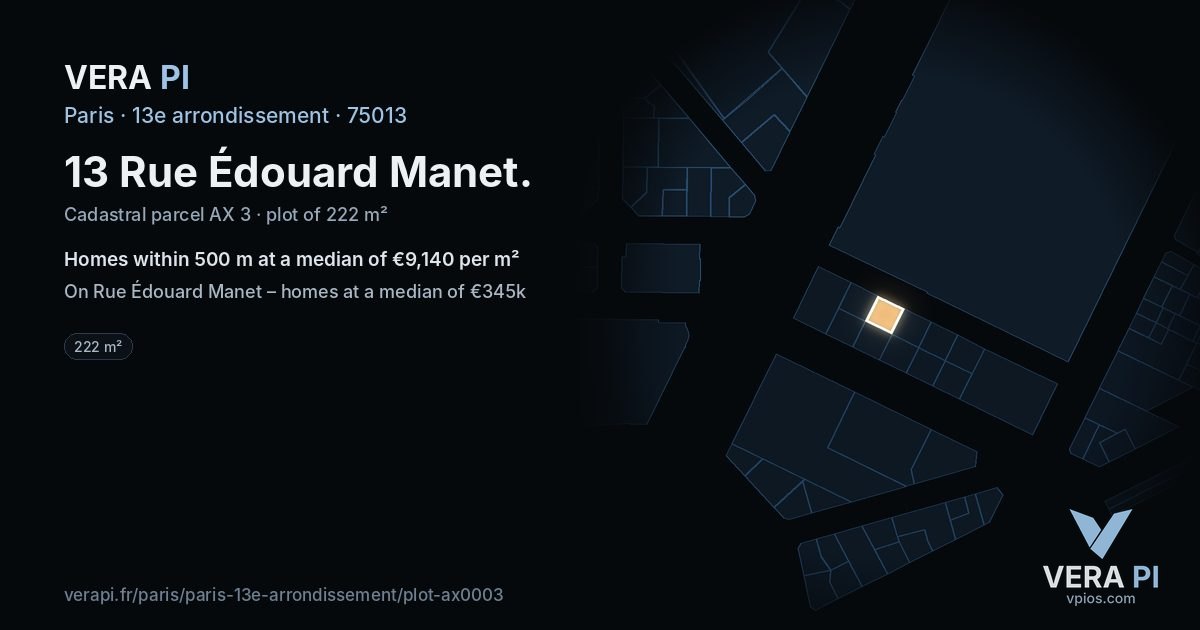 13 Rue Édouard Manet, 13e arrondissement at night – the plot lit, the parcels around coloured by the prices near them