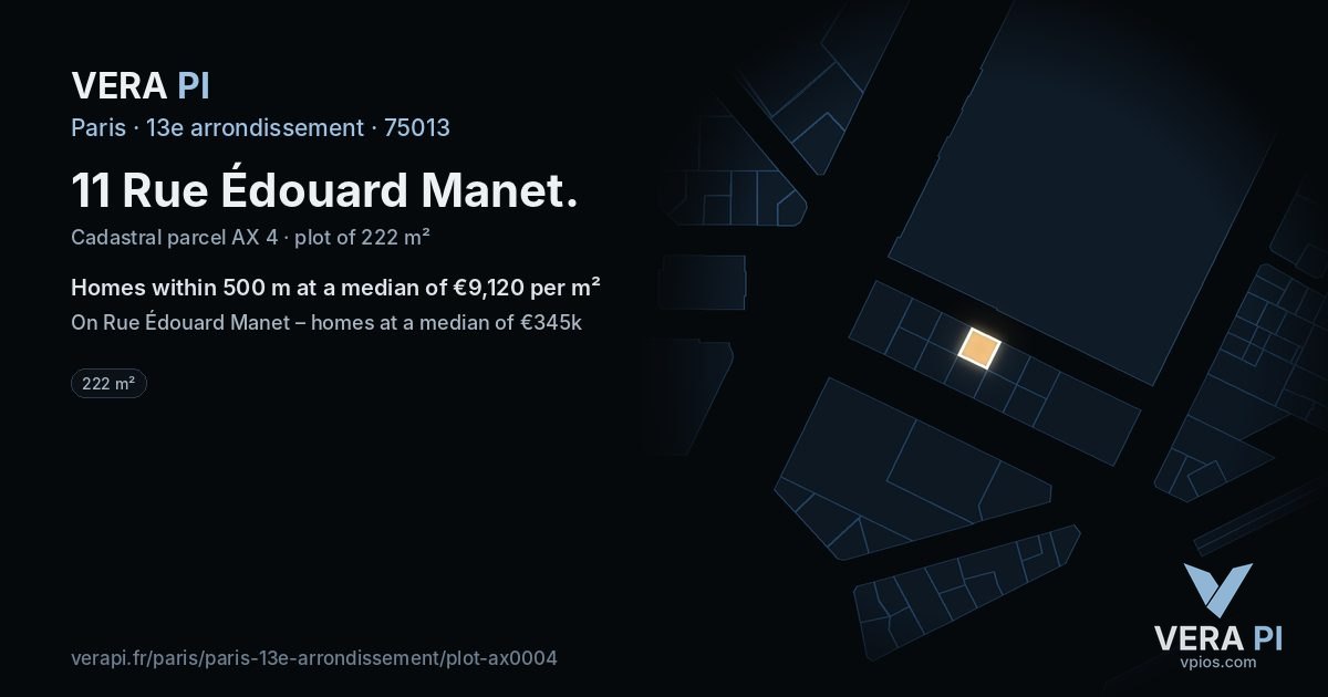 11 Rue Édouard Manet, 13e arrondissement at night – the plot lit, the parcels around coloured by the prices near them
