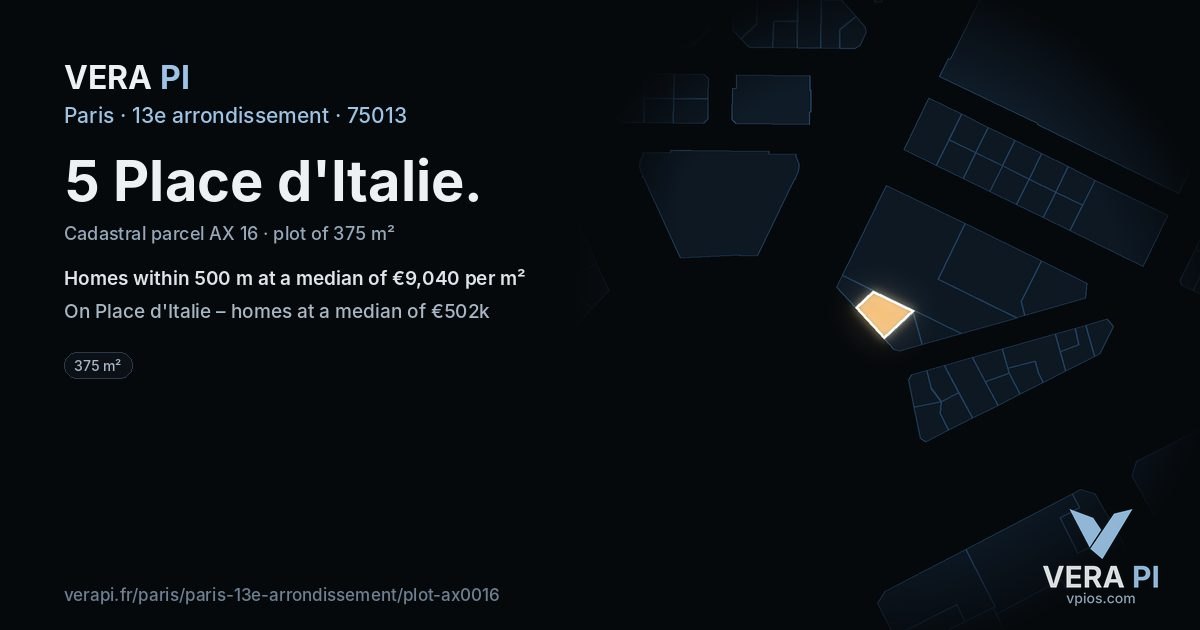 5 Place d'Italie, 13e arrondissement at night – the plot lit, the parcels around coloured by the prices near them