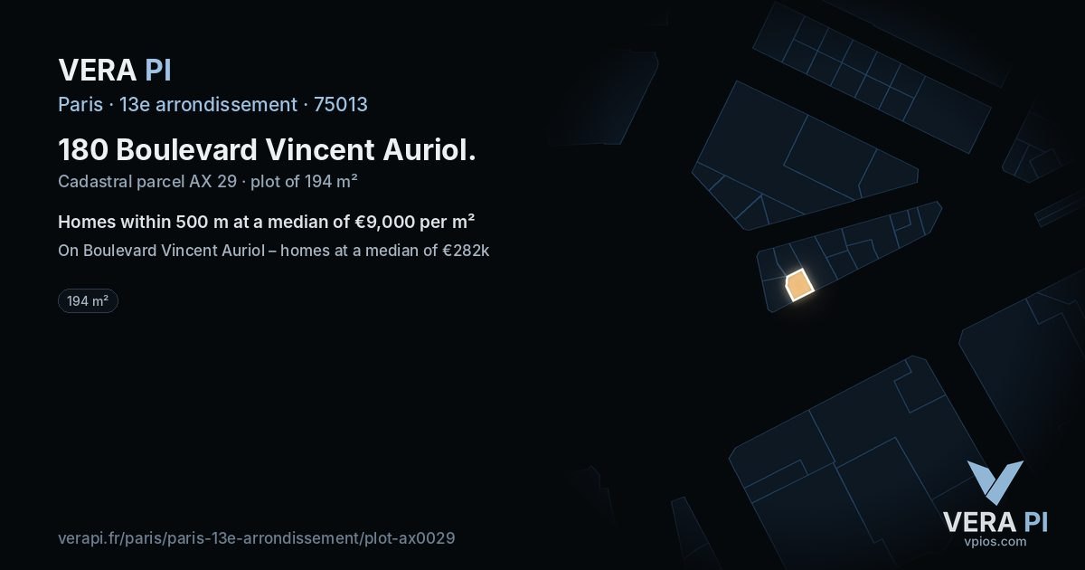 180 Boulevard Vincent Auriol, 13e arrondissement at night – the plot lit, the parcels around coloured by the prices near them
