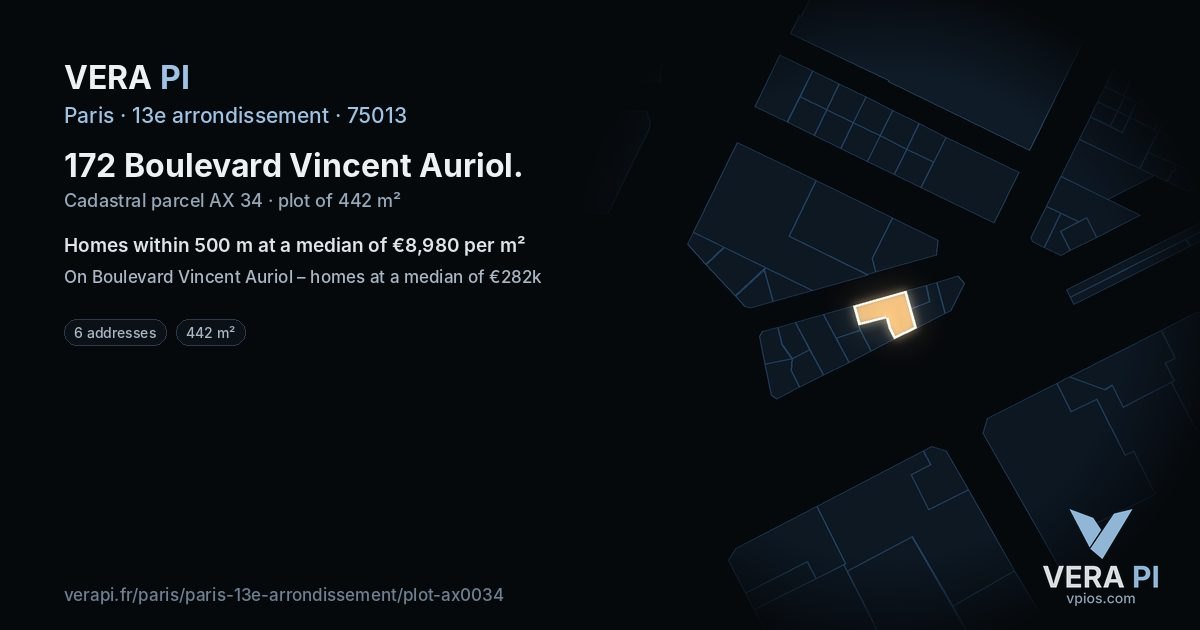172 Boulevard Vincent Auriol, 13e arrondissement at night – the plot lit, the parcels around coloured by the prices near them