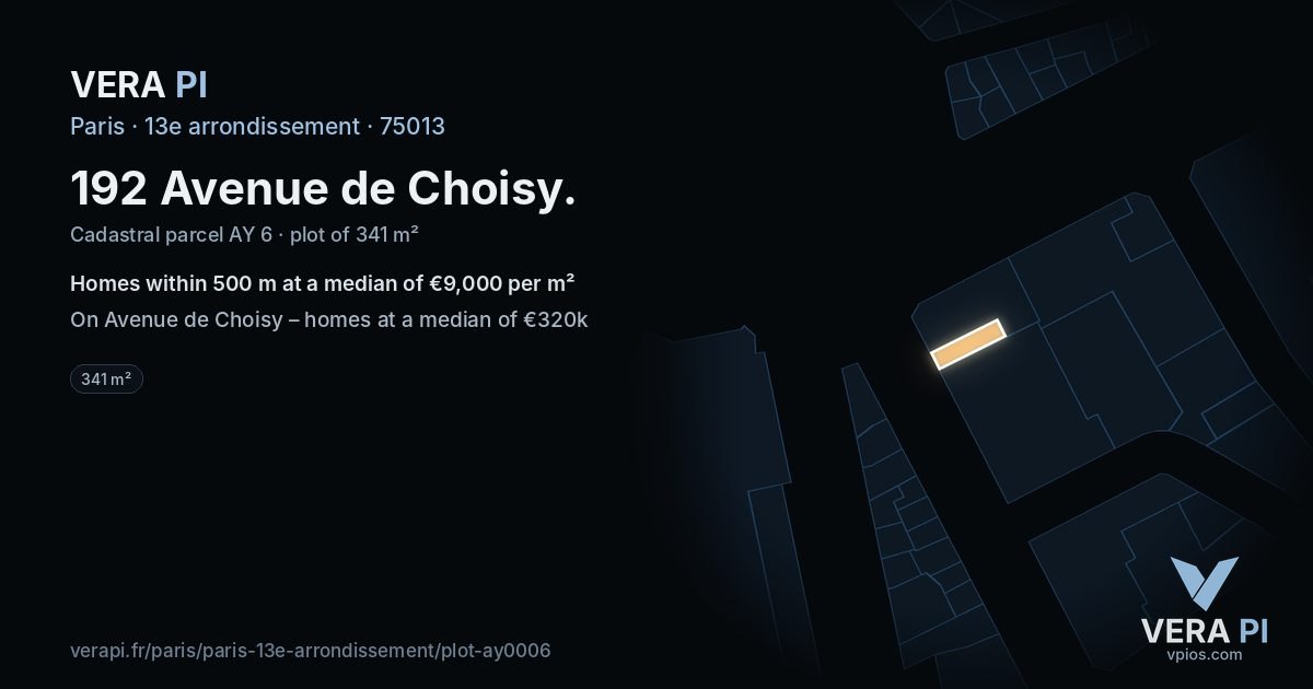 192 Avenue de Choisy, 13e arrondissement at night – the plot lit, the parcels around coloured by the prices near them