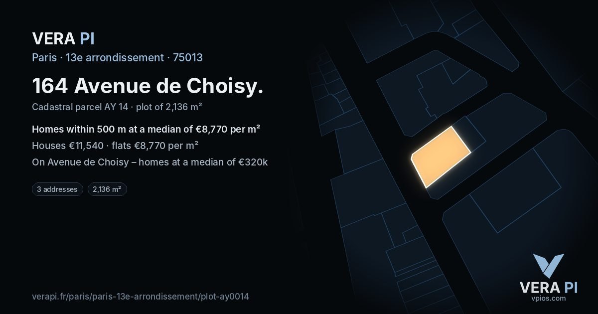 164 Avenue de Choisy, 13e arrondissement at night – the plot lit, the parcels around coloured by the prices near them