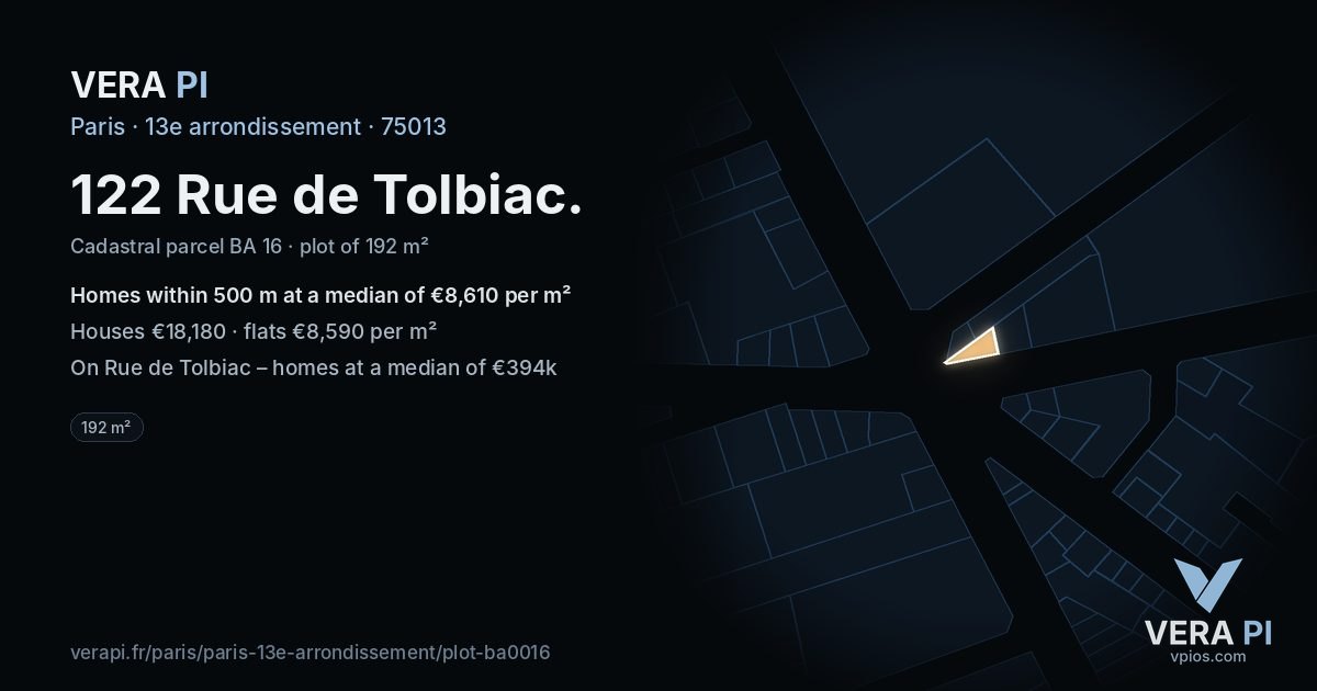 122 Rue de Tolbiac, 13e arrondissement at night – the plot lit, the parcels around coloured by the prices near them