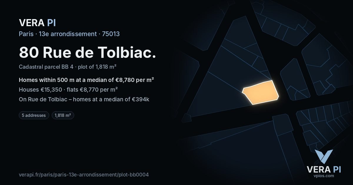80 Rue de Tolbiac, 13e arrondissement at night – the plot lit, the parcels around coloured by the prices near them