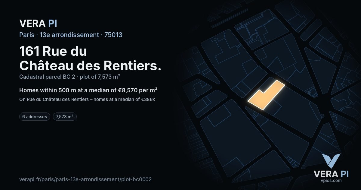161 Rue du Château des Rentiers, 13e arrondissement at night – the plot lit, the parcels around coloured by the prices near them