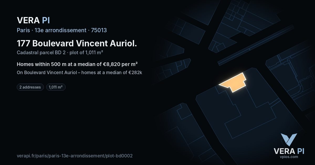 177 Boulevard Vincent Auriol, 13e arrondissement at night – the plot lit, the parcels around coloured by the prices near them