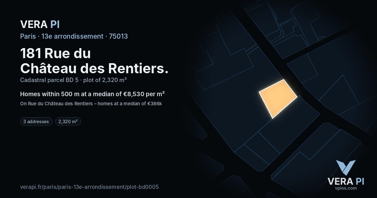 181 Rue du Château des Rentiers, 13e arrondissement at night – the plot lit, the parcels around coloured by the prices near them