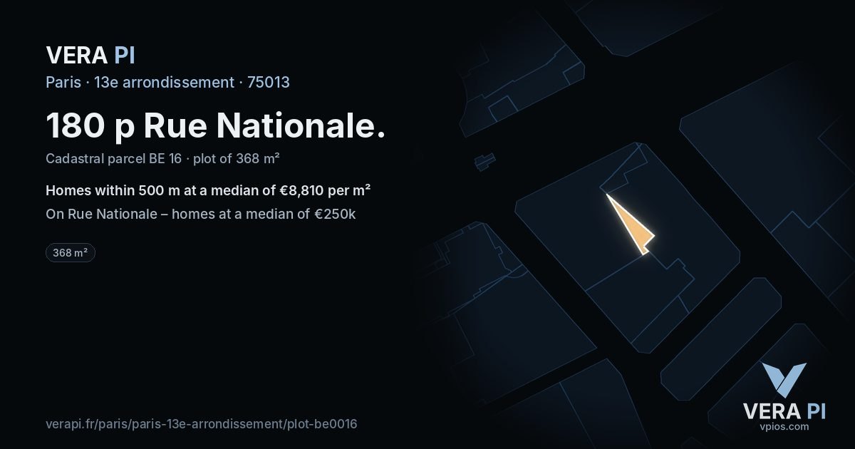 180 p Rue Nationale, 13e arrondissement at night – the plot lit, the parcels around coloured by the prices near them