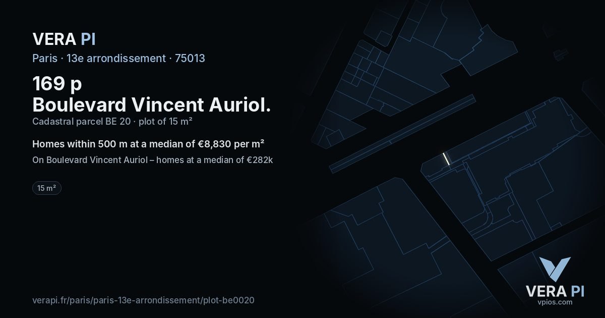 169 p Boulevard Vincent Auriol, 13e arrondissement at night – the plot lit, the parcels around coloured by the prices near them