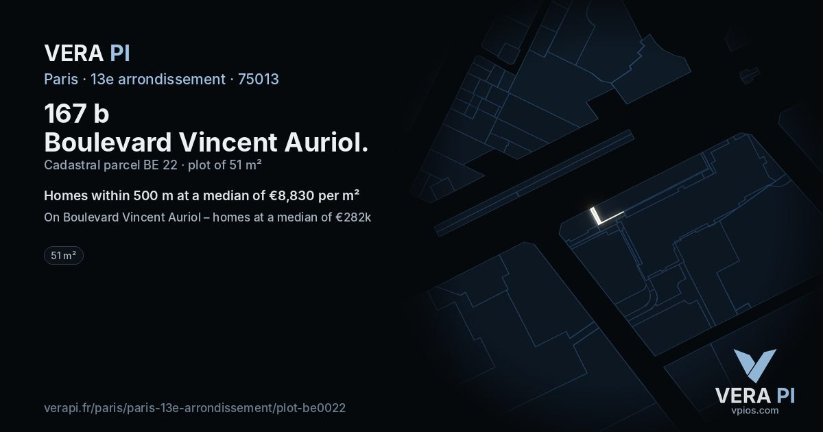 167 b Boulevard Vincent Auriol, 13e arrondissement at night – the plot lit, the parcels around coloured by the prices near them