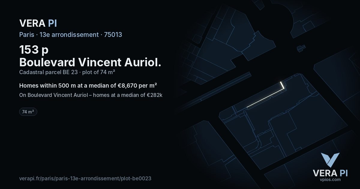 153 p Boulevard Vincent Auriol, 13e arrondissement at night – the plot lit, the parcels around coloured by the prices near them