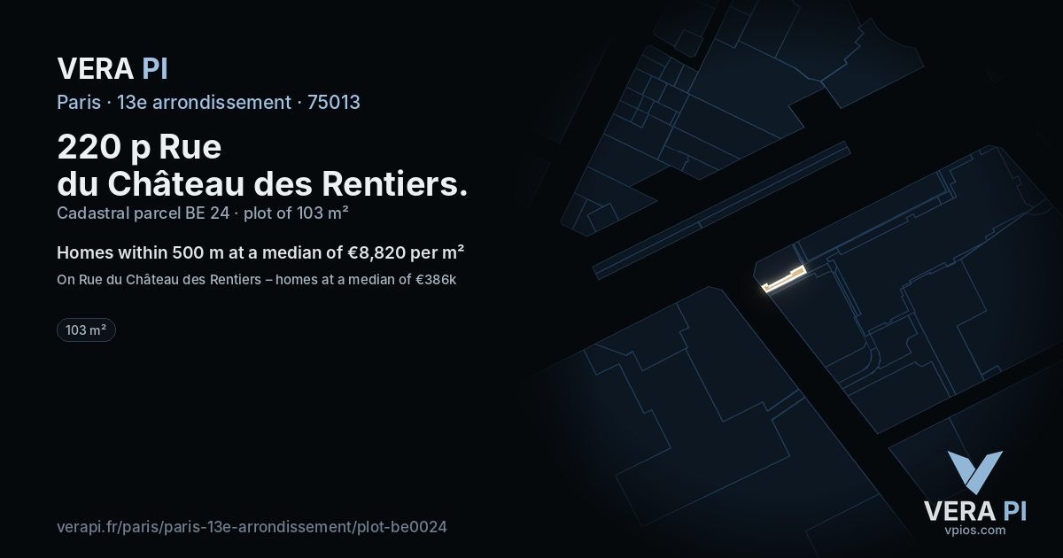 220 p Rue du Château des Rentiers, 13e arrondissement at night – the plot lit, the parcels around coloured by the prices near them