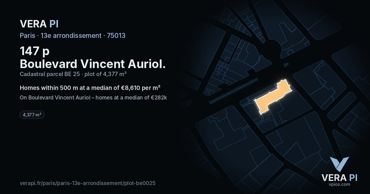 147 p Boulevard Vincent Auriol, 13e arrondissement at night – the plot lit, the parcels around coloured by the prices near them