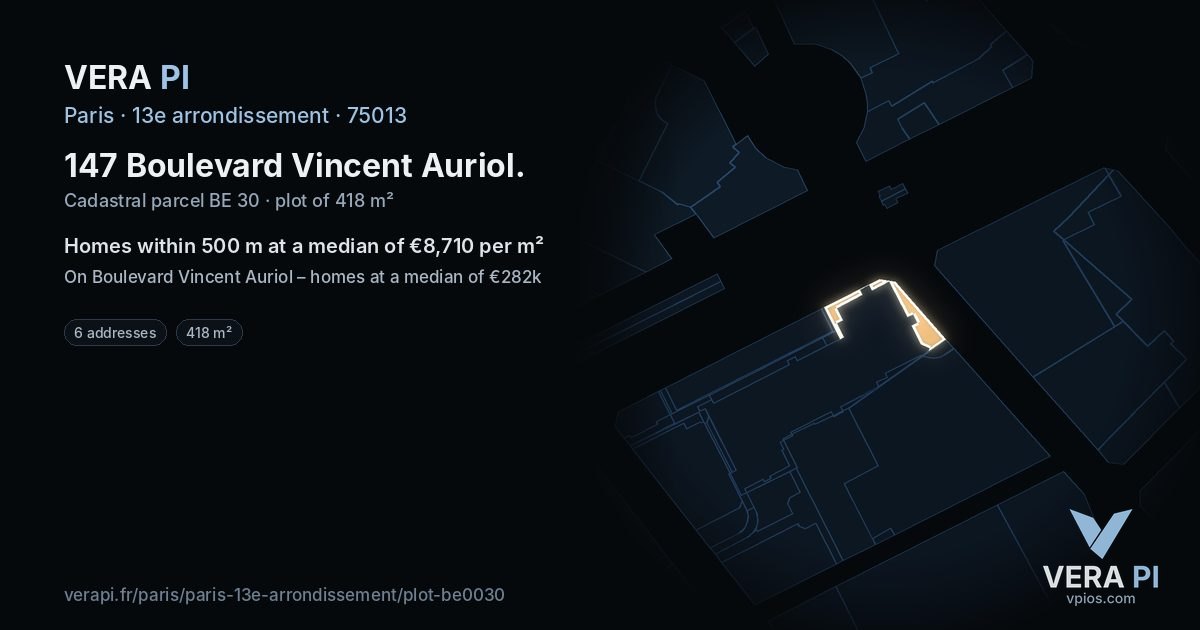 147 Boulevard Vincent Auriol, 13e arrondissement at night – the plot lit, the parcels around coloured by the prices near them
