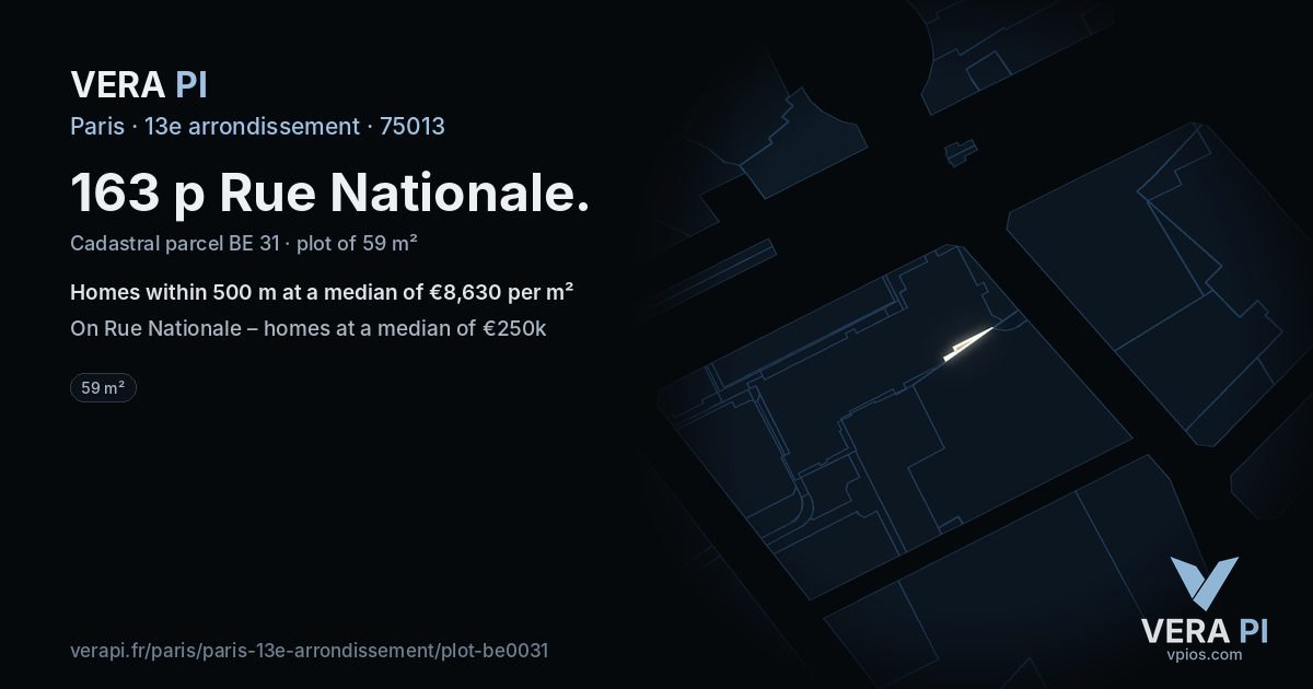 163 p Rue Nationale, 13e arrondissement at night – the plot lit, the parcels around coloured by the prices near them