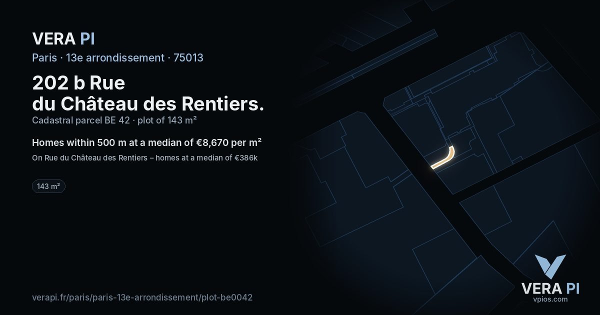 202 b Rue du Château des Rentiers, 13e arrondissement at night – the plot lit, the parcels around coloured by the prices near them