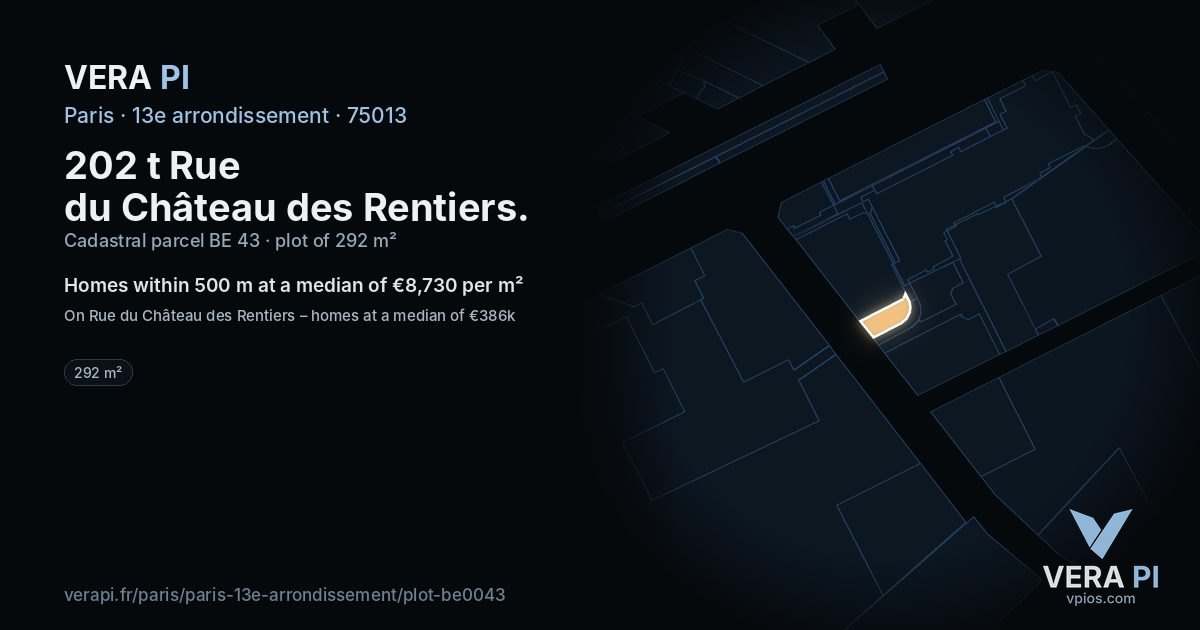 202 t Rue du Château des Rentiers, 13e arrondissement at night – the plot lit, the parcels around coloured by the prices near them