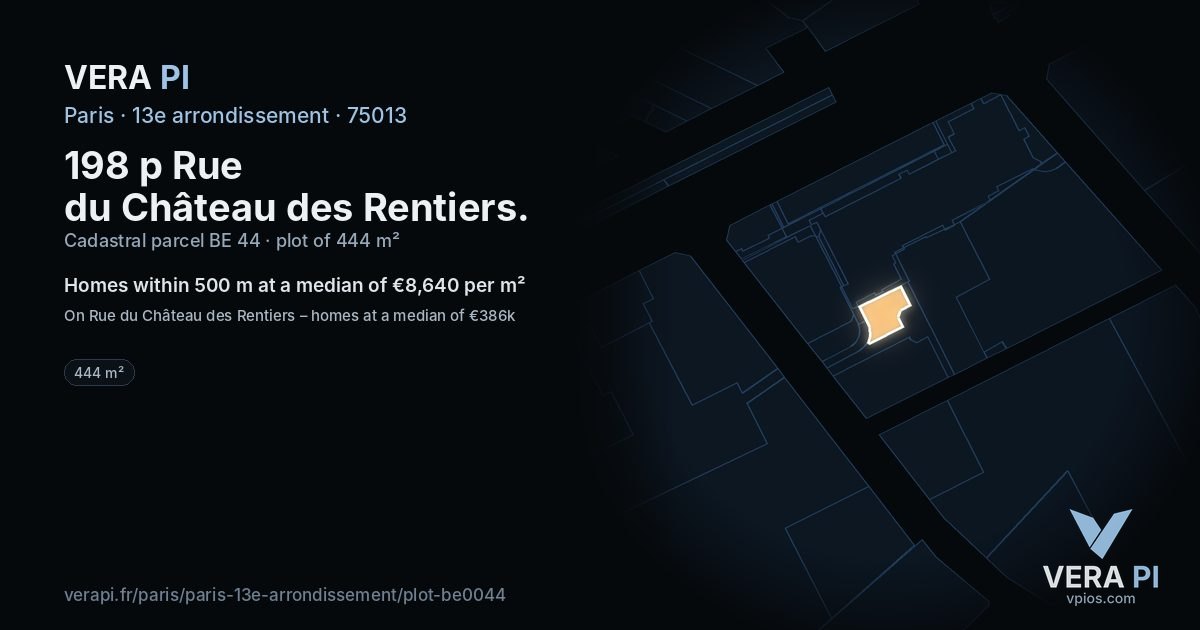 198 p Rue du Château des Rentiers, 13e arrondissement at night – the plot lit, the parcels around coloured by the prices near them