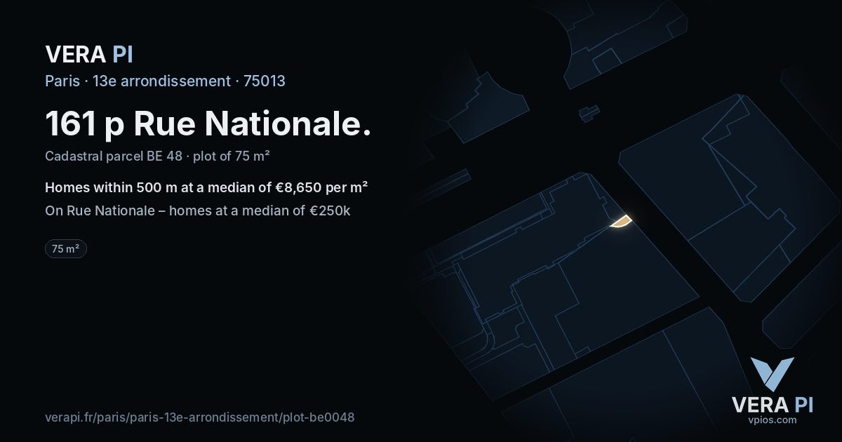 161 p Rue Nationale, 13e arrondissement at night – the plot lit, the parcels around coloured by the prices near them