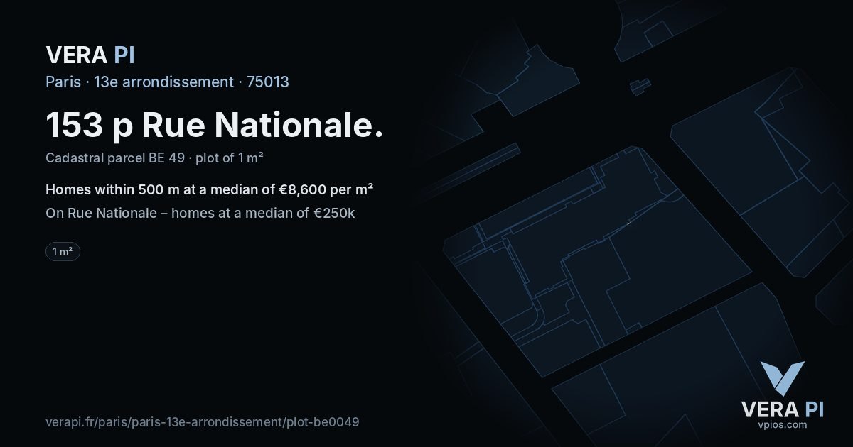 153 p Rue Nationale, 13e arrondissement at night – the plot lit, the parcels around coloured by the prices near them