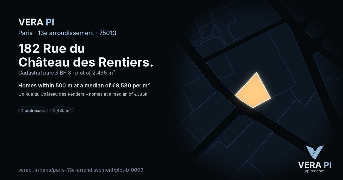 182 Rue du Château des Rentiers, 13e arrondissement at night – the plot lit, the parcels around coloured by the prices near them
