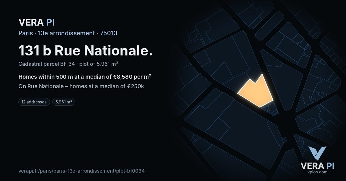 131 b Rue Nationale, 13e arrondissement at night – the plot lit, the parcels around coloured by the prices near them