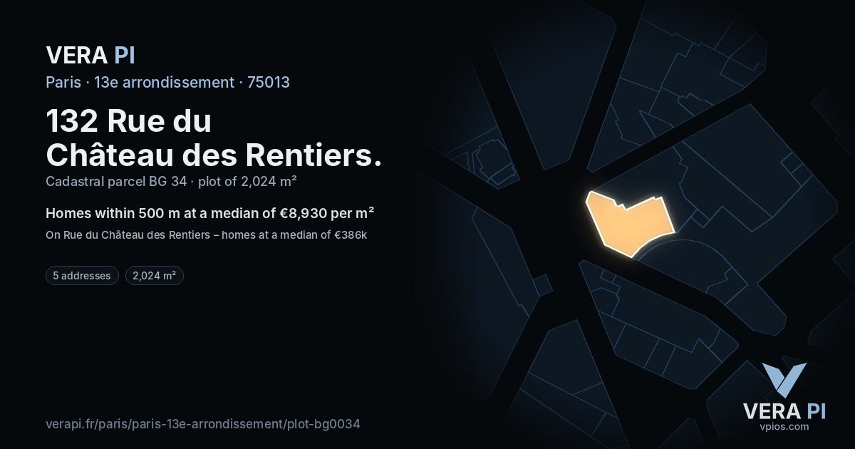 132 Rue du Château des Rentiers, 13e arrondissement at night – the plot lit, the parcels around coloured by the prices near them