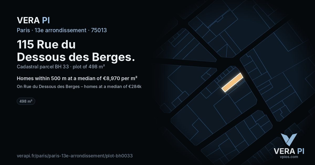 115 Rue du Dessous des Berges, 13e arrondissement at night – the plot lit, the parcels around coloured by the prices near them