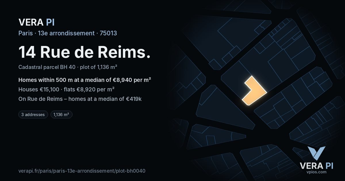 14 Rue de Reims, 13e arrondissement at night – the plot lit, the parcels around coloured by the prices near them