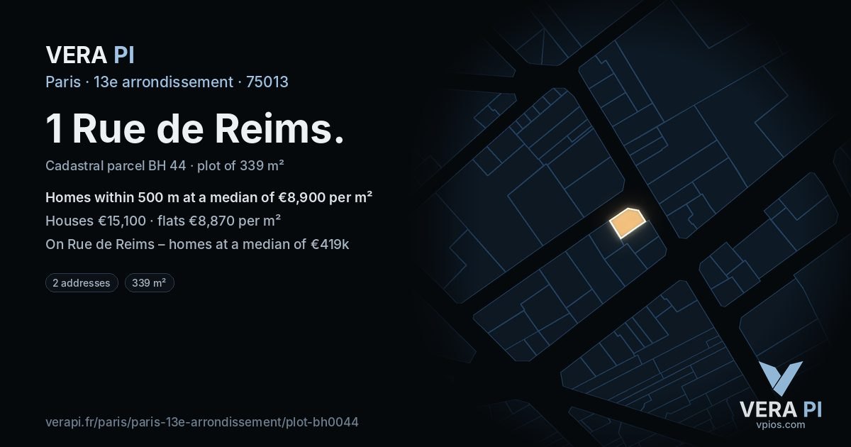 1 Rue de Reims, 13e arrondissement at night – the plot lit, the parcels around coloured by the prices near them