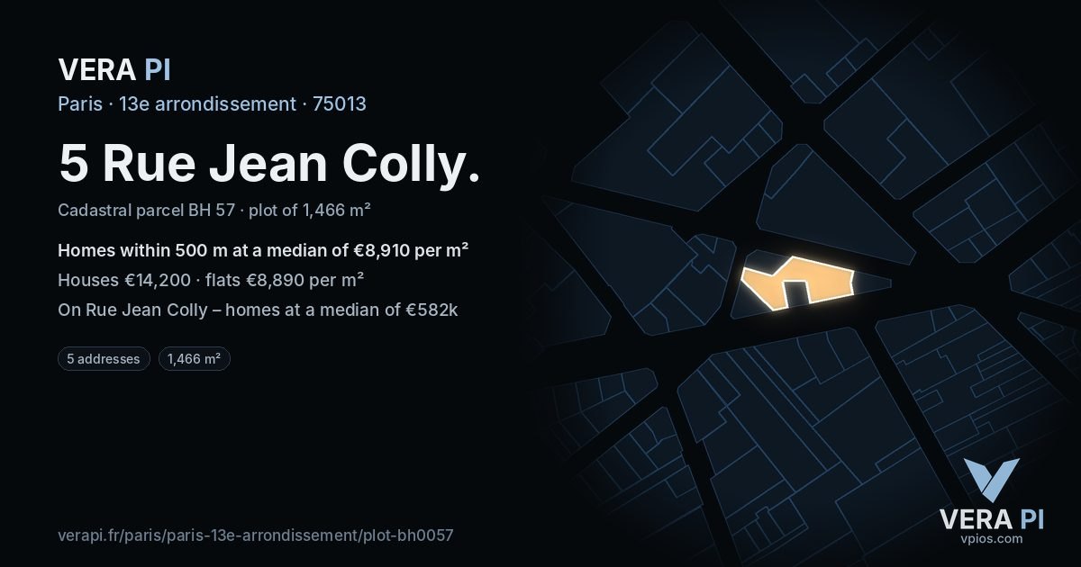 5 Rue Jean Colly, 13e arrondissement at night – the plot lit, the parcels around coloured by the prices near them